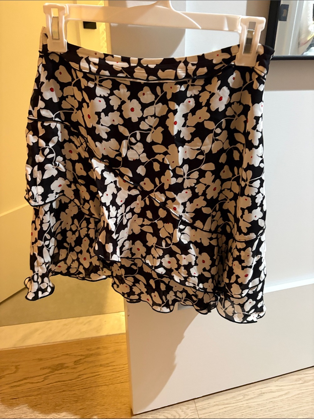 10 Crosby Derek Lam Black Floral Skirt with White Blossoms